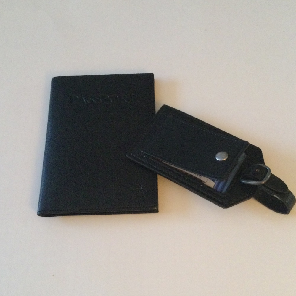 ORIGINAL PENGUIN BY MUNSINGWEAR LEATHER PASSPORT CASE LUGGAGE TAG SET BLACK NEW